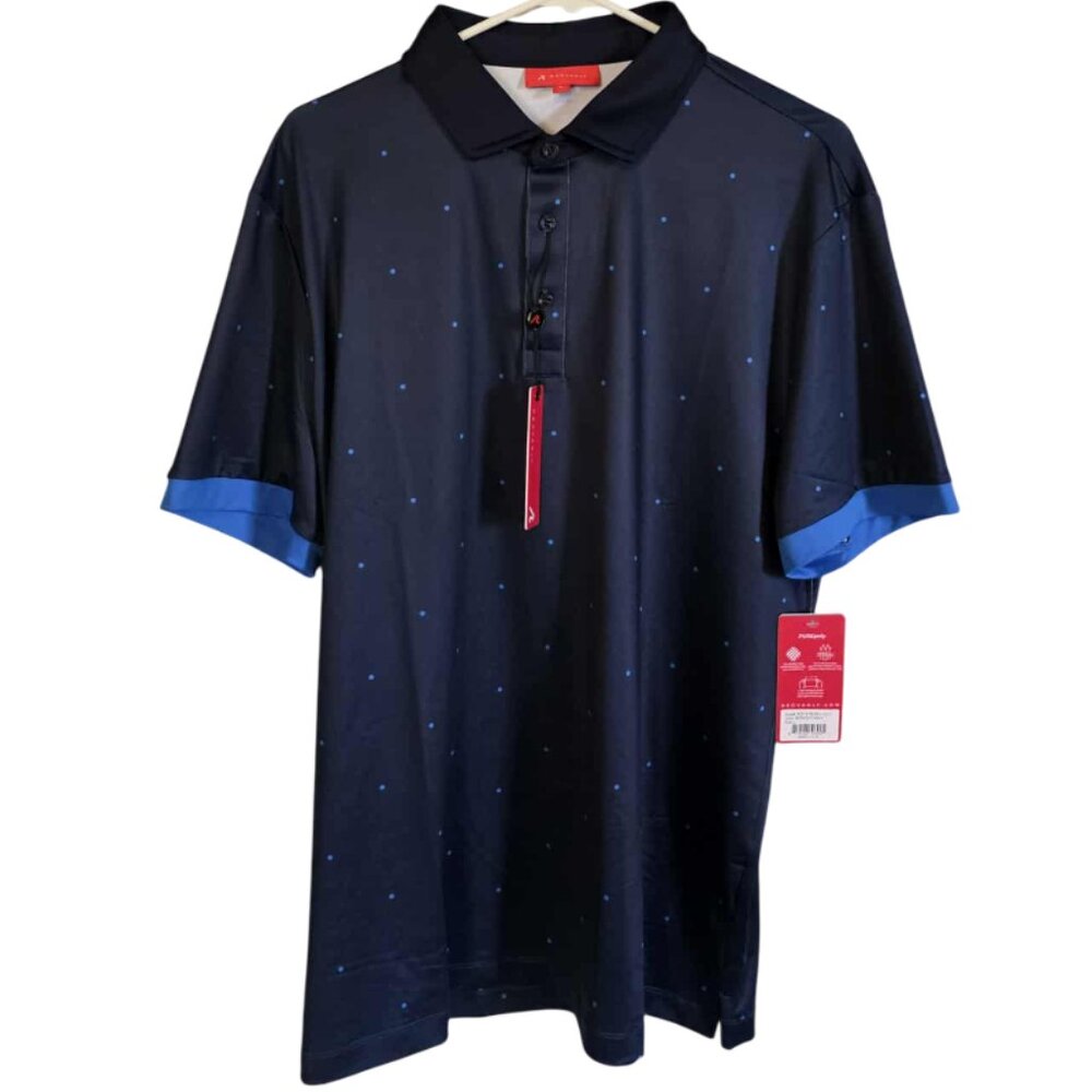 NWT Redvanly Athletic Luxury Ramey Polka Dot Polo Dark Blue - Picture 1 of 8